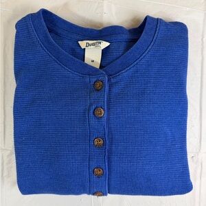 Duluth Trading Co Blue Waffle Henley Tee